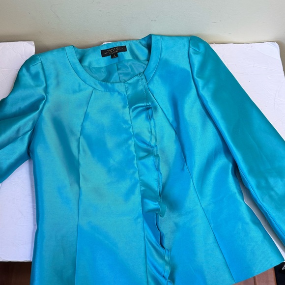 Tahari ASL LUXE Tiffany Blue Ruffle Jacket Skirt Evening Formal Suit Two Piece 6 - Picture 8 of 16